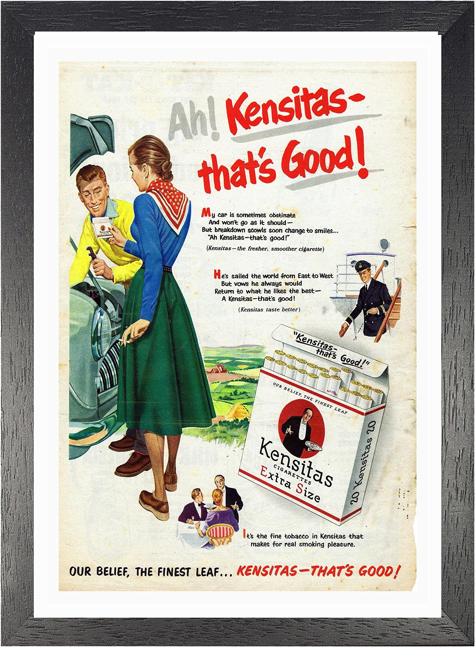 Kensitas A4 Framed Poster Fresher Smoother Cigarette Picture Vintage Old Advert Artwork Classic Old-fashioned Commercial