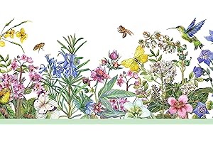 Grace & Gardenia Living Garden Peel and Stick Wallpaper Border 15ft (Green Yellow Purple Pink, 8 inch)