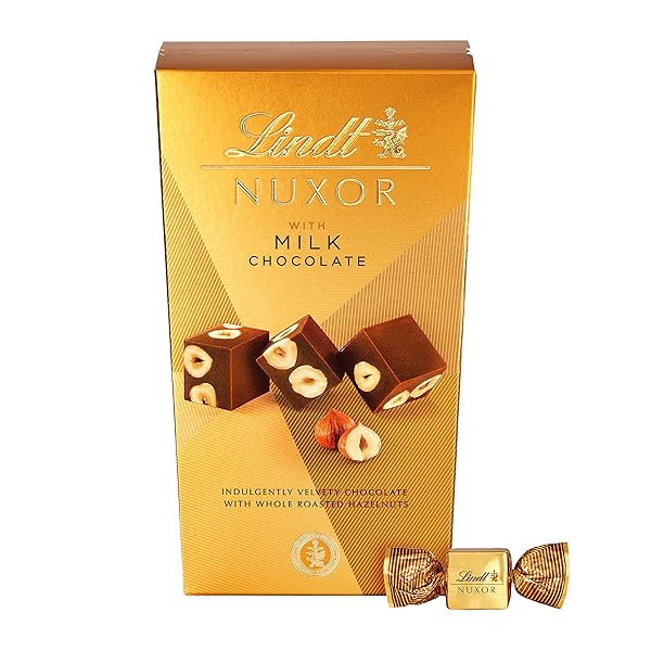 LINDT NUXOR MILK CHOCOLATE CANDY, CHOCOLATE WITH WHOLE...