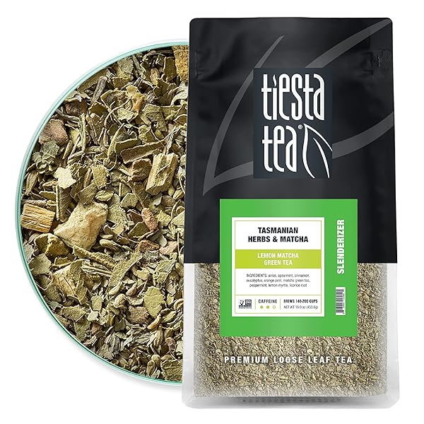TIESTA TEA – AROMATIC LEMON MATCHA GREEN TEA – TASMANIAN HERBS & MATCHA, PREMIUM LOOSE LEAF TEA BLEND, BOOST METABOLISM, CAFFEINATED, REFRESHING, RESEALABLE BULK POUCH, HOT & ICED – 16OZ – 200 CUPS