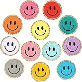 12 Pcs Smile Face Iron On Patches Happy Face Chenille Patches for Clothes Dress Jackets Hats Cute Embroidery DIY Craft Applique(2.2 Inch)