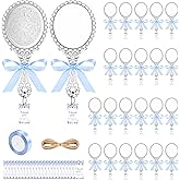 24 Set Vintage Handheld Mirror Large Handheld Compact Mirror with Ribbon and Thank You Tag Compact Travel Mirror Hand Makeup Mirror Vintage for Valentines Day Wedding Princess Party Favors(Silver)