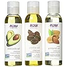 Now Foods Variety Moisturizing Oils Sampler: Sweet Almond, Avocado, and Jojoba Oils - 4oz. Bottles each