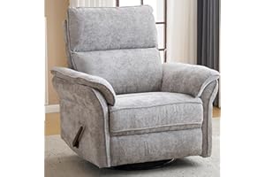 RUTOX Oversized Rocking Chair Nursery with Adjustable Headrest, 26" Extra Wide Glider Recliner Nursery Chair for Nursery, 360° Swivel Rocker Recliner with Overstuffed Armrest， Light Grey