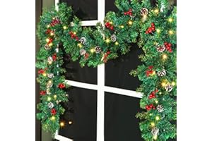 GUOOU 9 Foot Christmas Lighted Garland, Battery Operated Christmas Garland with Lights, Pre Lit Garland Wreath for Indoor Home Winter Holiday New Year Xmas Decorations