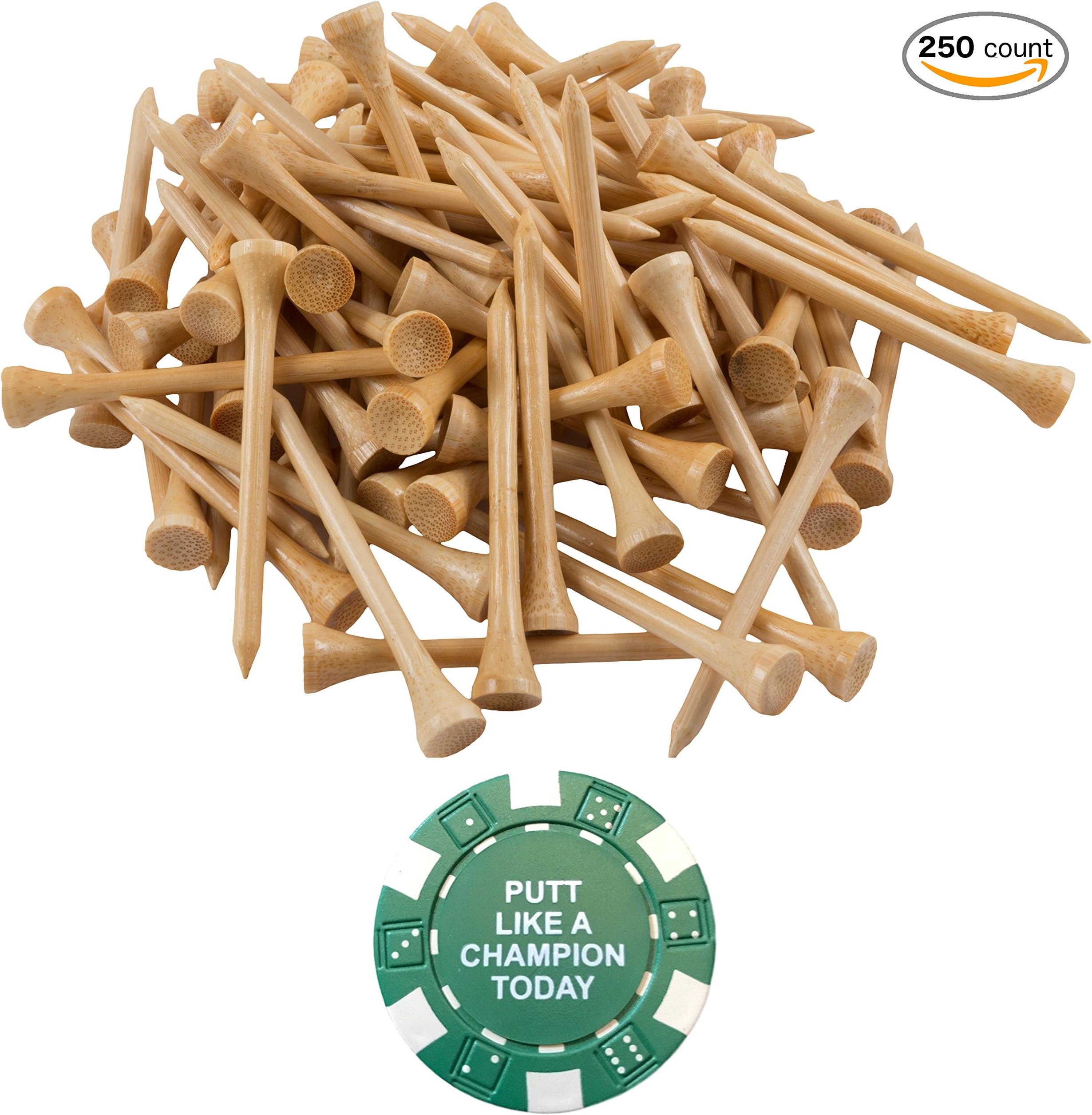 Wedge Guys PGA Approved Professional Bamboo Golf Tees 2-3/4 Inch - Free Poker Chip Ball Marker - Stronger Than Wood Tees Biodegradable & Less Friction, 250, 500 or 1000 Bulk Bag