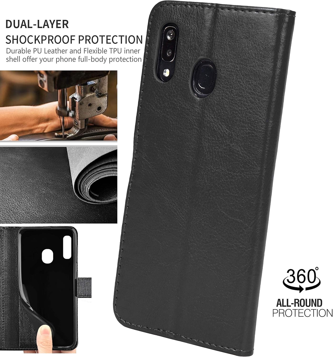 NWNK13 Samsung A20e Phone Case Premium Leather Flip Case Book Wallet Case Card Holder Media Stand Shock Proof Protective Phone Cover Compatible for Samsung Galaxy A20e Black - Image 5