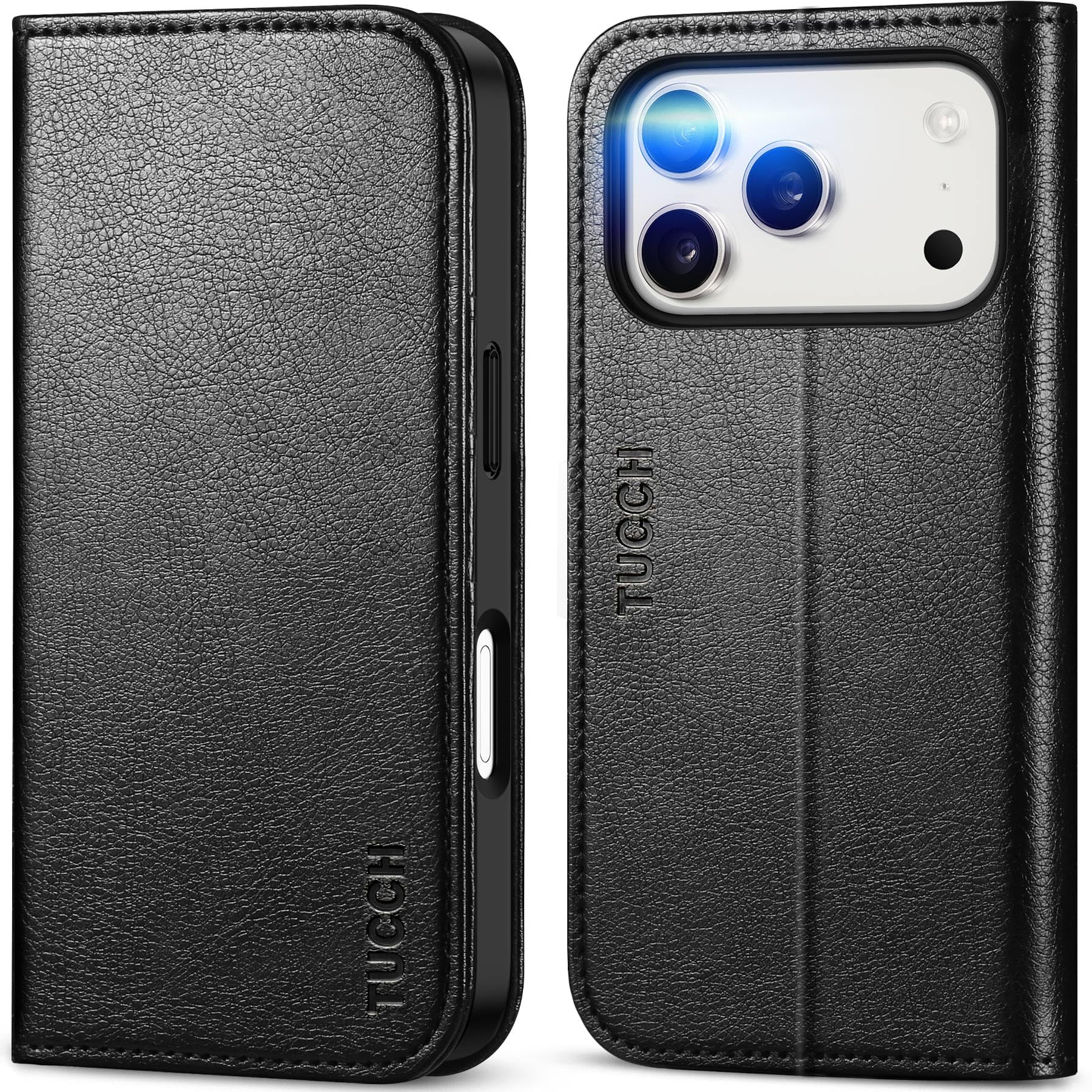 Photo 1 of TUCCH Case Wallet for iPhone 17 Pro (6.3") 2025, RFID Blocking, 3 Card Holders, Kickstand, PU Leather, Protective Flip Folio Cover, TPU Shockproof Interior Shell, Textured Black