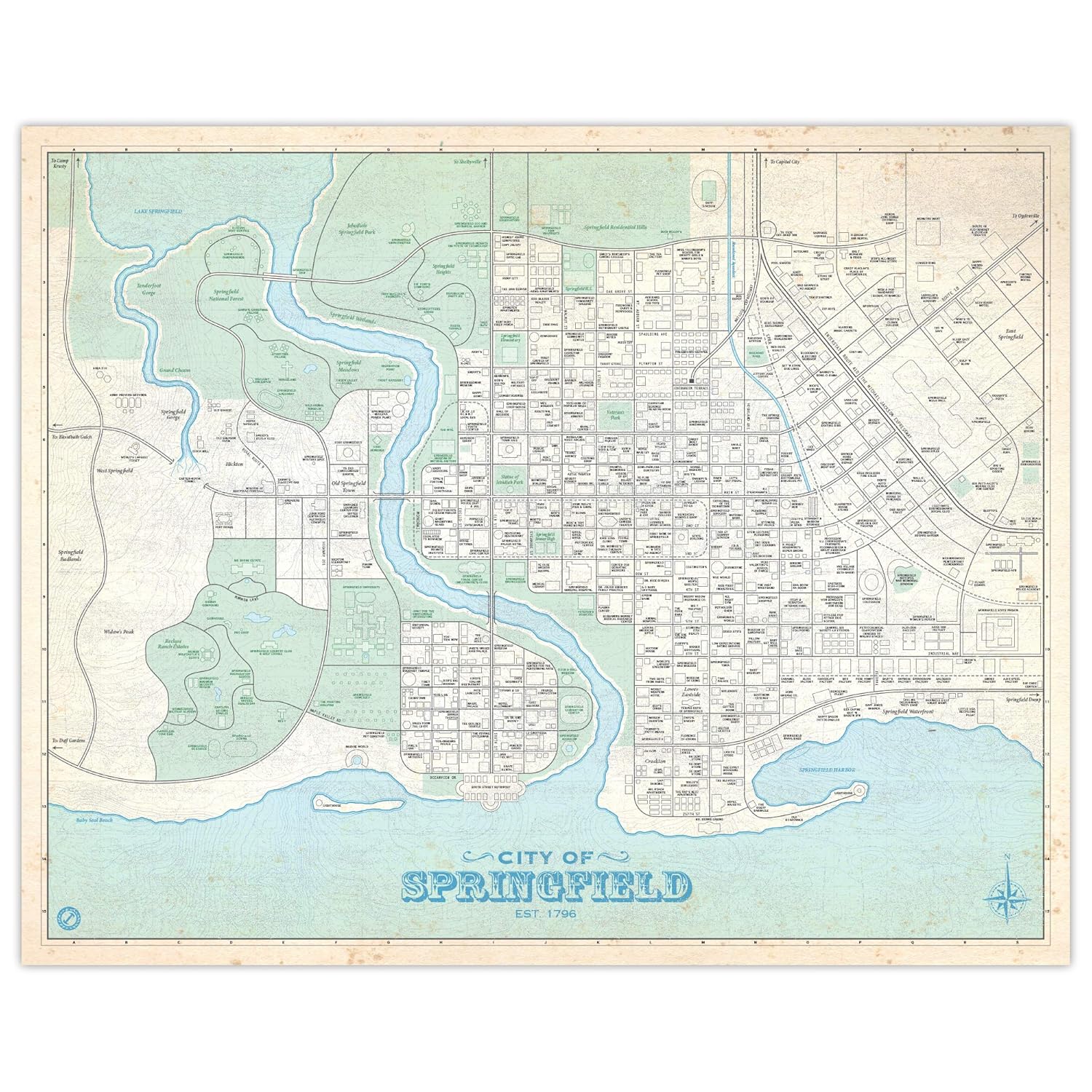 Amazon Com Simpsons Springfield City Vintage Plat Map 16x20 Poster Handmade