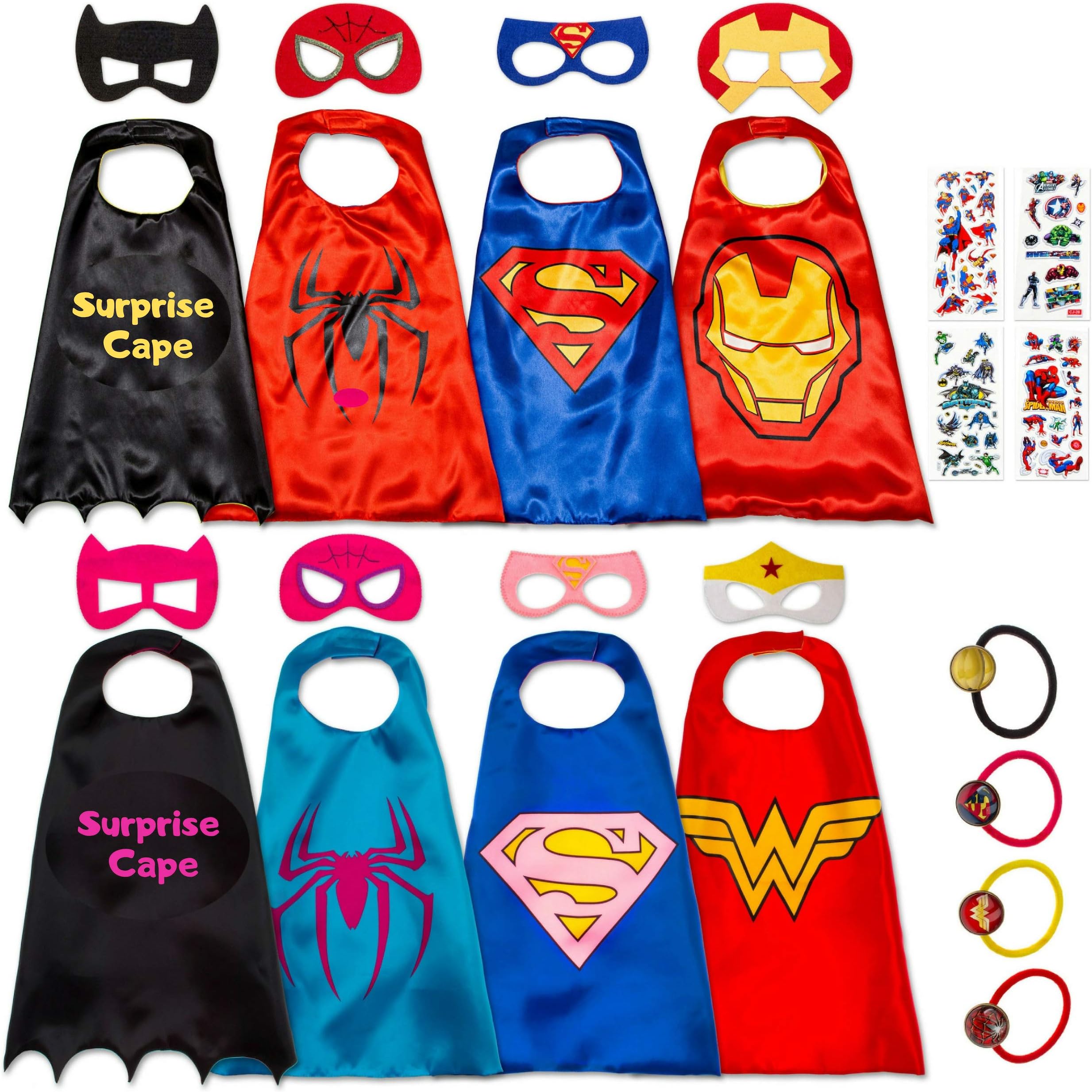 Dropplex 8 Superhero Capes for Kids - Super Hero Toys & Costumes Birthday Party Supplies (Red)