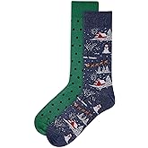 Hot Sox Men's Christmas Scene Crew Socks 2 Pair, Denim Assort, Men's 10-13