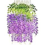 Mandy’s 12pack Purple Flowers Artificial Silk Wisteria Vine Ratta Hanging Fake Plants 43” for Home Party Wedding Decorations
