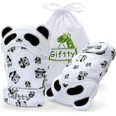 Giftty Baby Teething Mitten Panda Hand Teether Soothing Glove Wearable Teething Toy with Crinkle Sound, Multi Textured for Infants 3-12M (1 Pair)