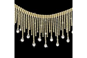 Coucoland Crystal Rhinestone Trim Ribbon - 1 Yard Tassel Chain Sewing Craft for Wedding Bridal Party Clothing Embellishment DIY Necklace