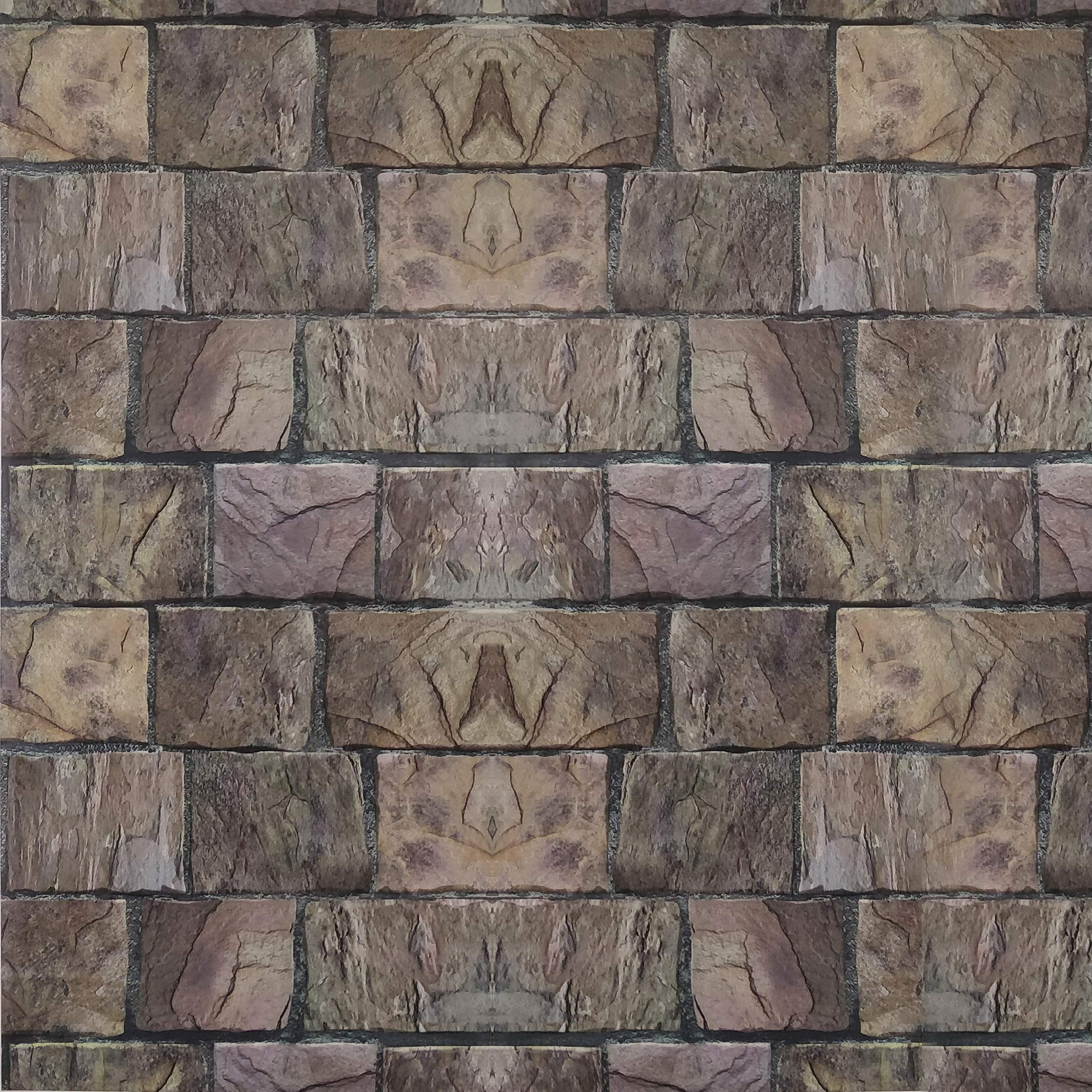 Dundee Deco AZ-B2601 Abstract Marble Brown, Mauve Bricks Peel and Stick Self Adhesive Removable Wallpaper, Roll 18 ft. X 18 in. (5.5m X 45cm), 26.6 sq. ft. (2.5 sq. m)
