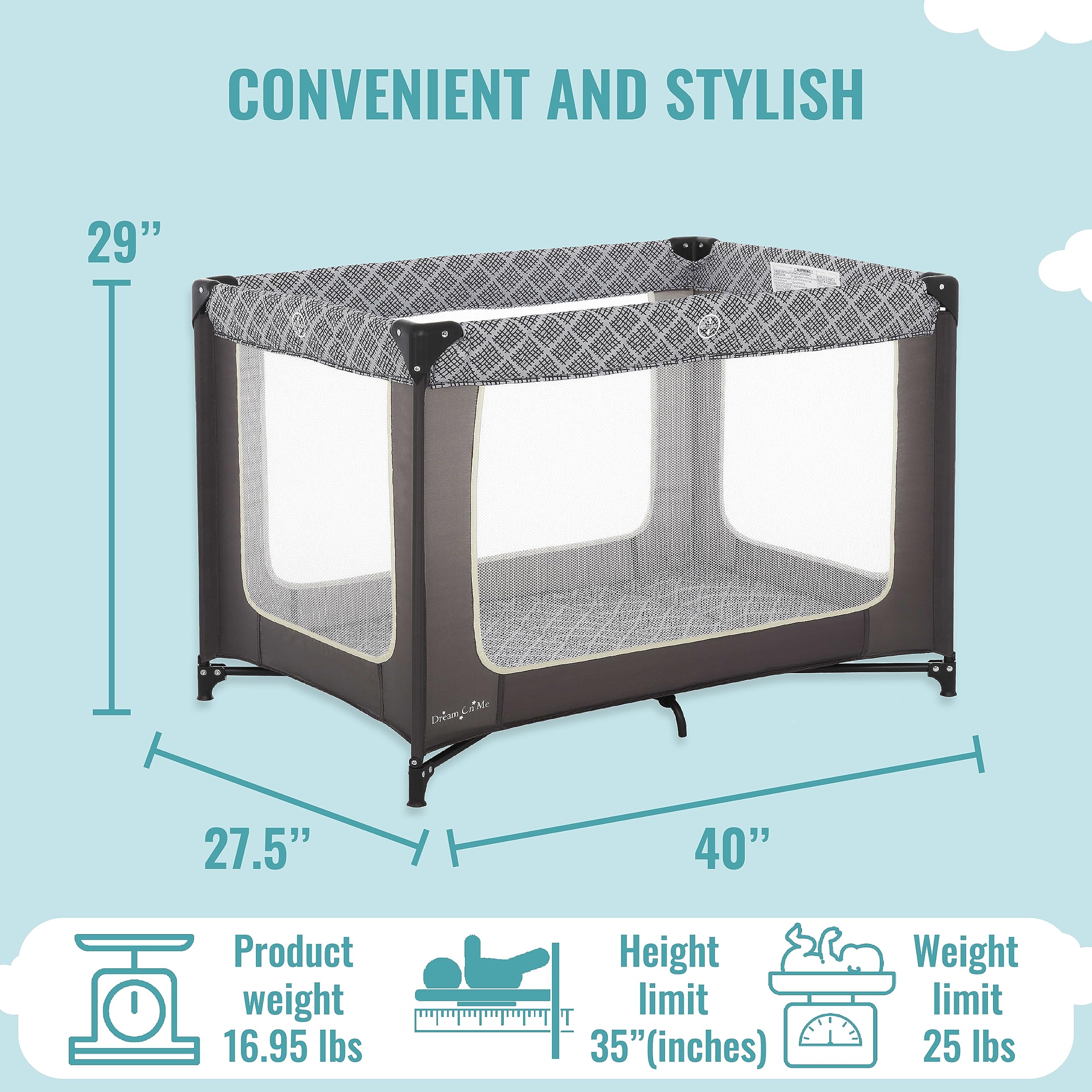 Dream On Me Zoom Portable Playard in Dark Grey, Lightweight, Packable and Easy Setup Baby Playard, Breathable Mesh Sides and Soft Fabric - Comes with a Removable Padded Mat