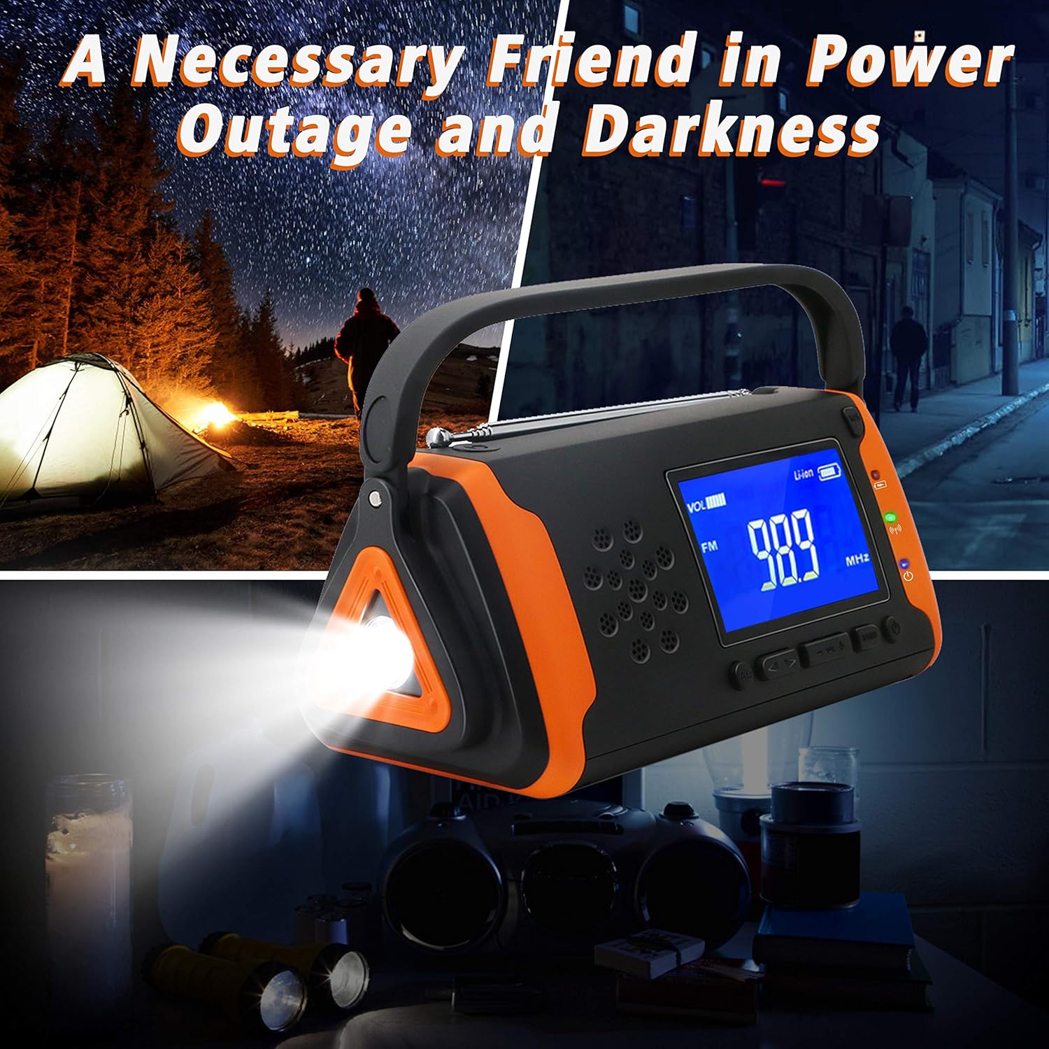 Emergency Weather Crank Radio 4000mAh - Portable, Solar Powered, Hand Crank, AM/FM/NOAA Weather Alert Radio, Aux Music Play, USB Cell Phone Charger, SOS Alarm, LED Flashlight for Hurricanes,Tornadoes: Home Audio & Theater