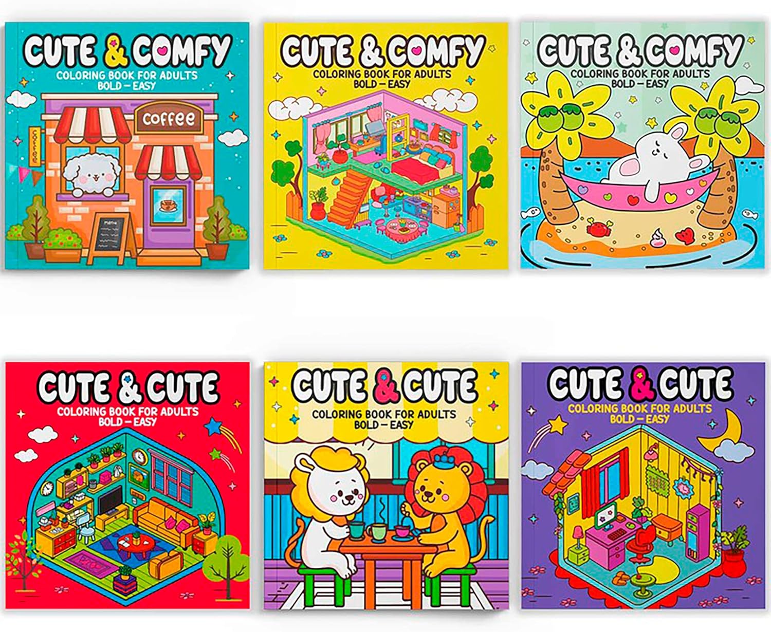 Coleção Coloring Book for Adults - Bold Easy - Kit com 6 Livros de Colorir Adulto