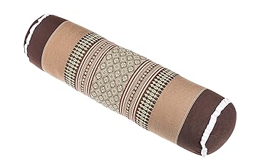 Thaikissen Nackenrolle 50x13 mit Füllung aus Kapok Yoga Bolster Yogakissen Rolle braun & beige feste Kissenrolle