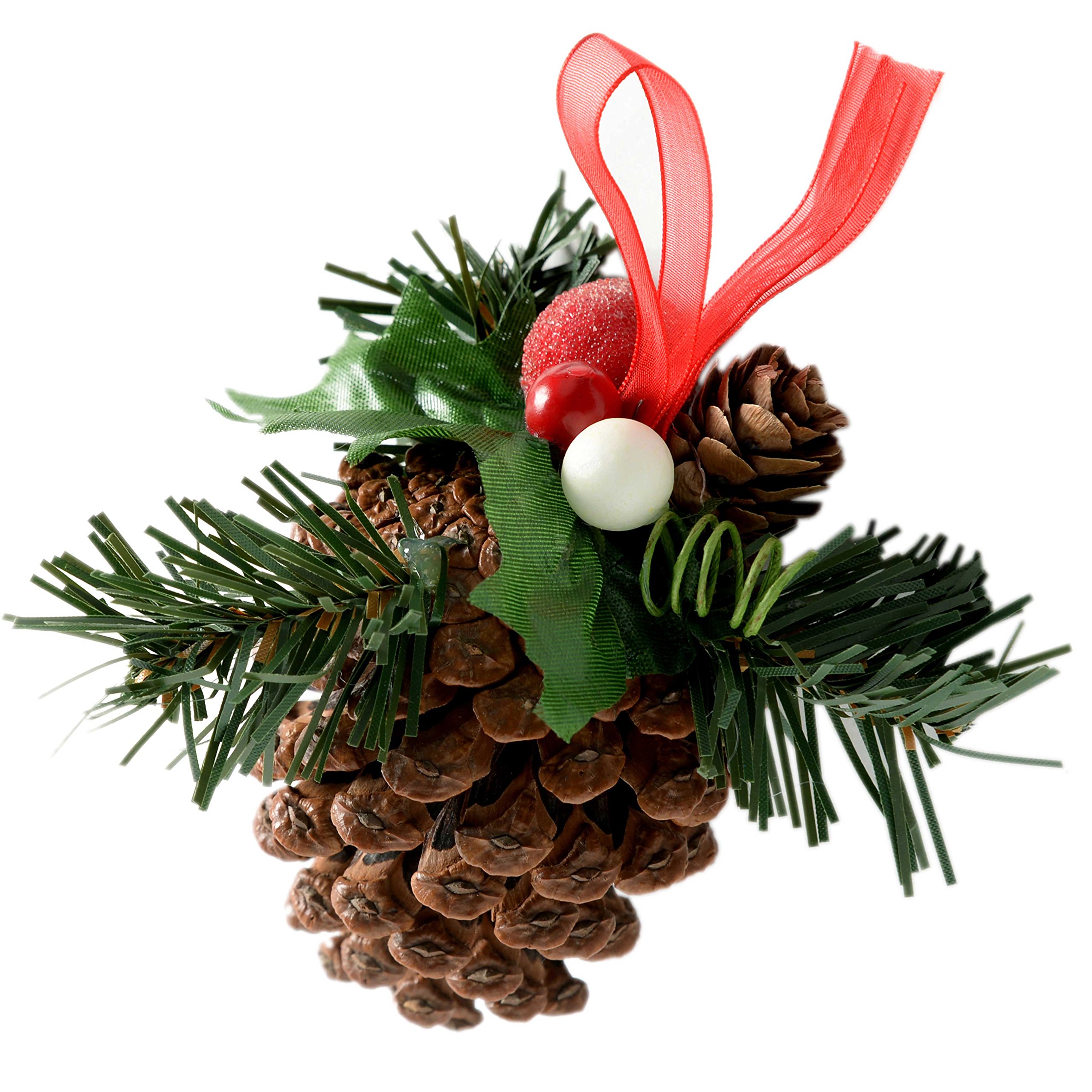 WeRChristmas Decorated Pine Cone Christmas Decoration - Natural/Red, Pack of 5 — image 1
