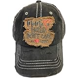 Funky Junque Women's Baseball Cap - Distressed Vintage Embroidered Patch Hat, "Home Hair Don't Care", Black, One Size - View #4