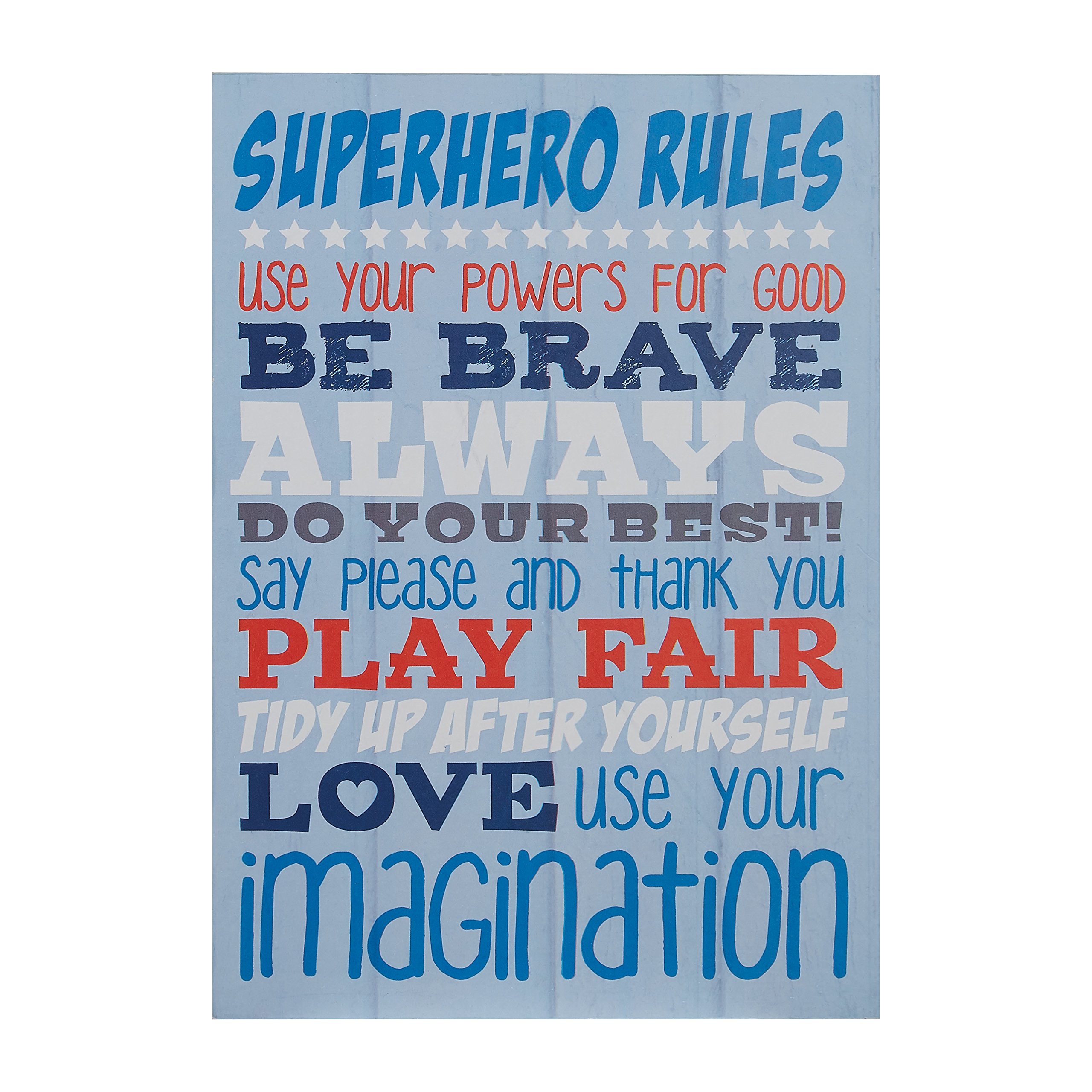Premier Housewares 2800779 Kid's Super Hero Rules Wall Plaque - Blue 1x20x28 cm