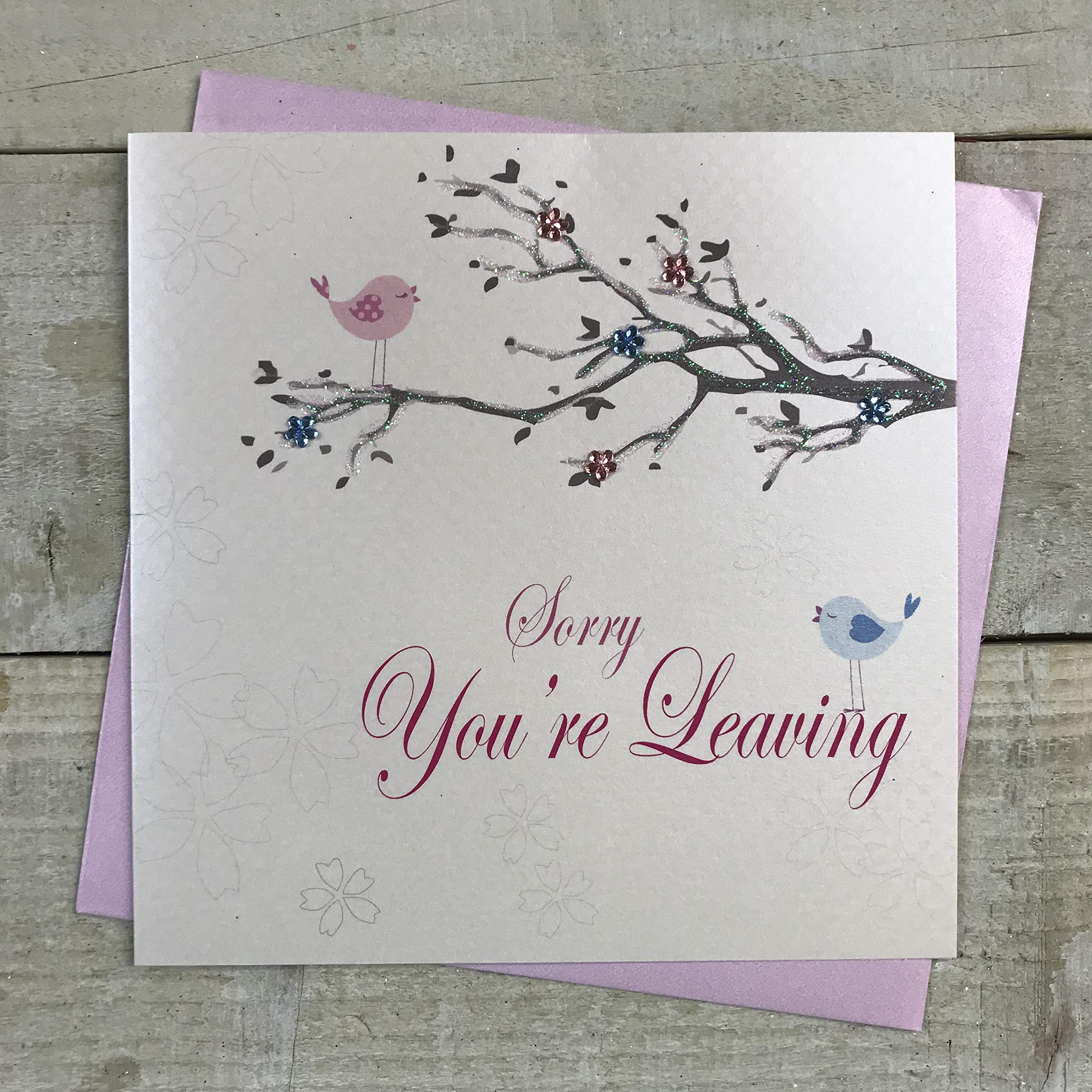 white cotton cards "Sorry You're Leaving Handmade Leaving Card, PD83
