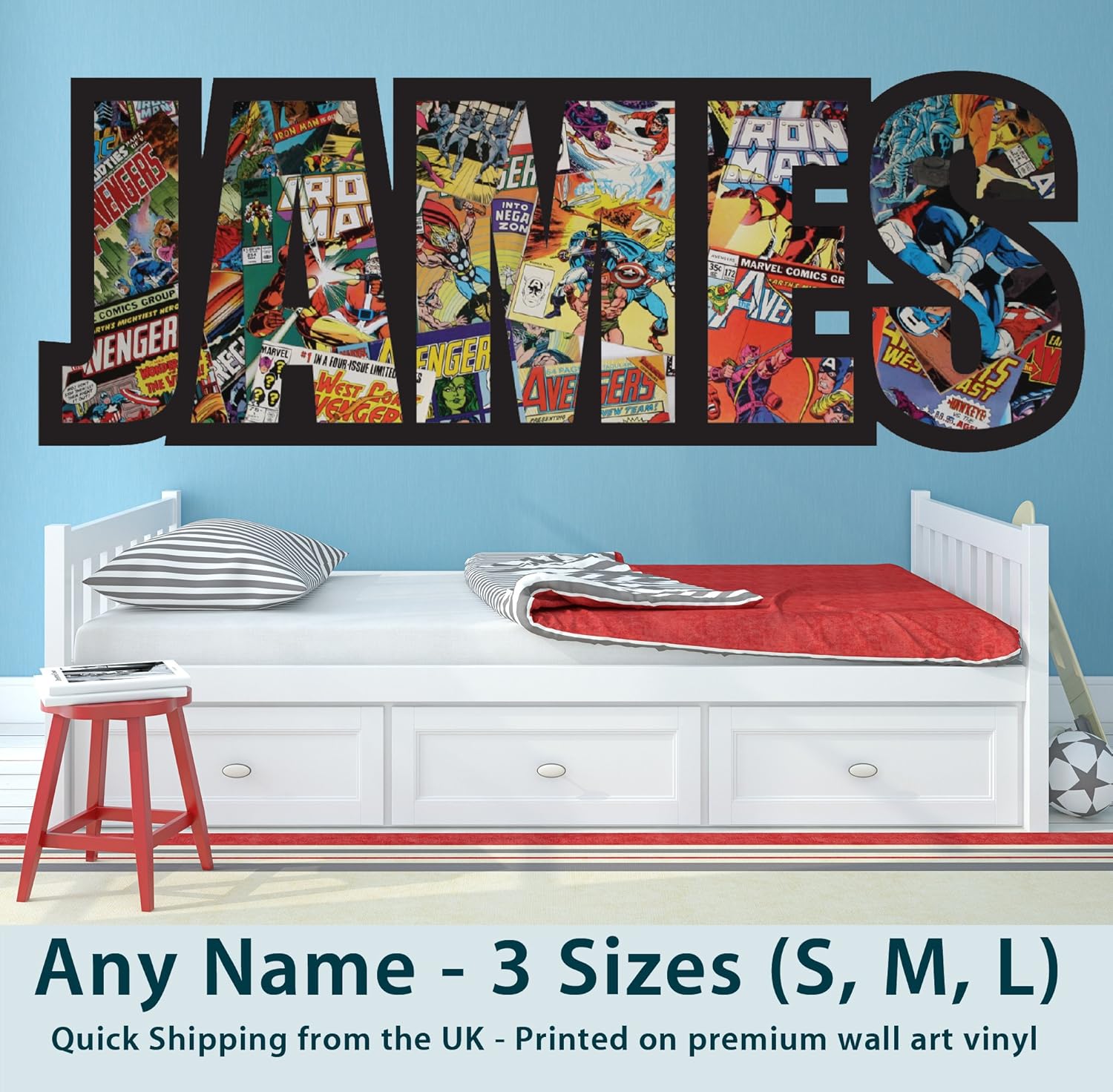 Childrens Name Wall Stickers For Boys Girls Kids Bedroom Any Name In Marvel Avengers Superhero Captain America Spiderman Thor Hulk Design Wall