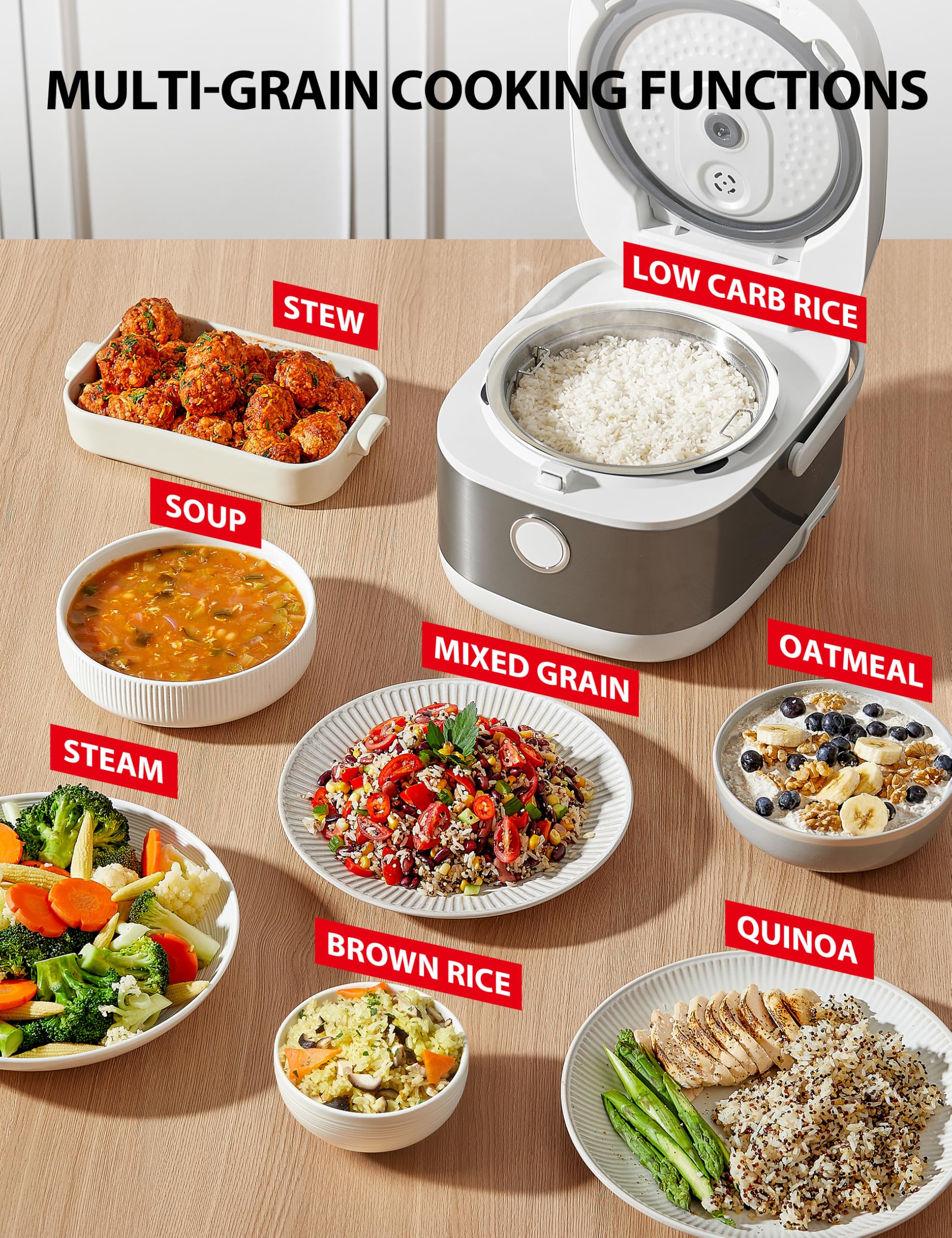 TOSHIBA Induction Heating Rice Cooker - Low Carb, Low Sugar, Digital Steamer, 5.5 Cups (Uncooked), 8 Cooking Functions, 24H Timer & Auto Keep Warm, Silvery white