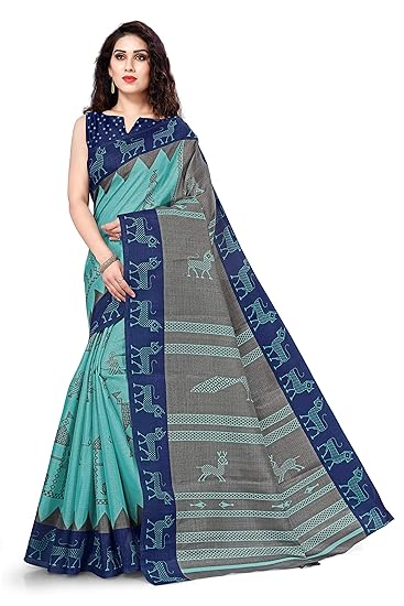 Women's Khadi Silk Warli Prints Saree With Blouse Piece