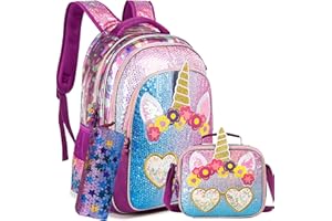 Meetbelify Backpack for Girls 16" Backpacks for Girls for School Sequin Backpack with Lunch Box for Elementary Students