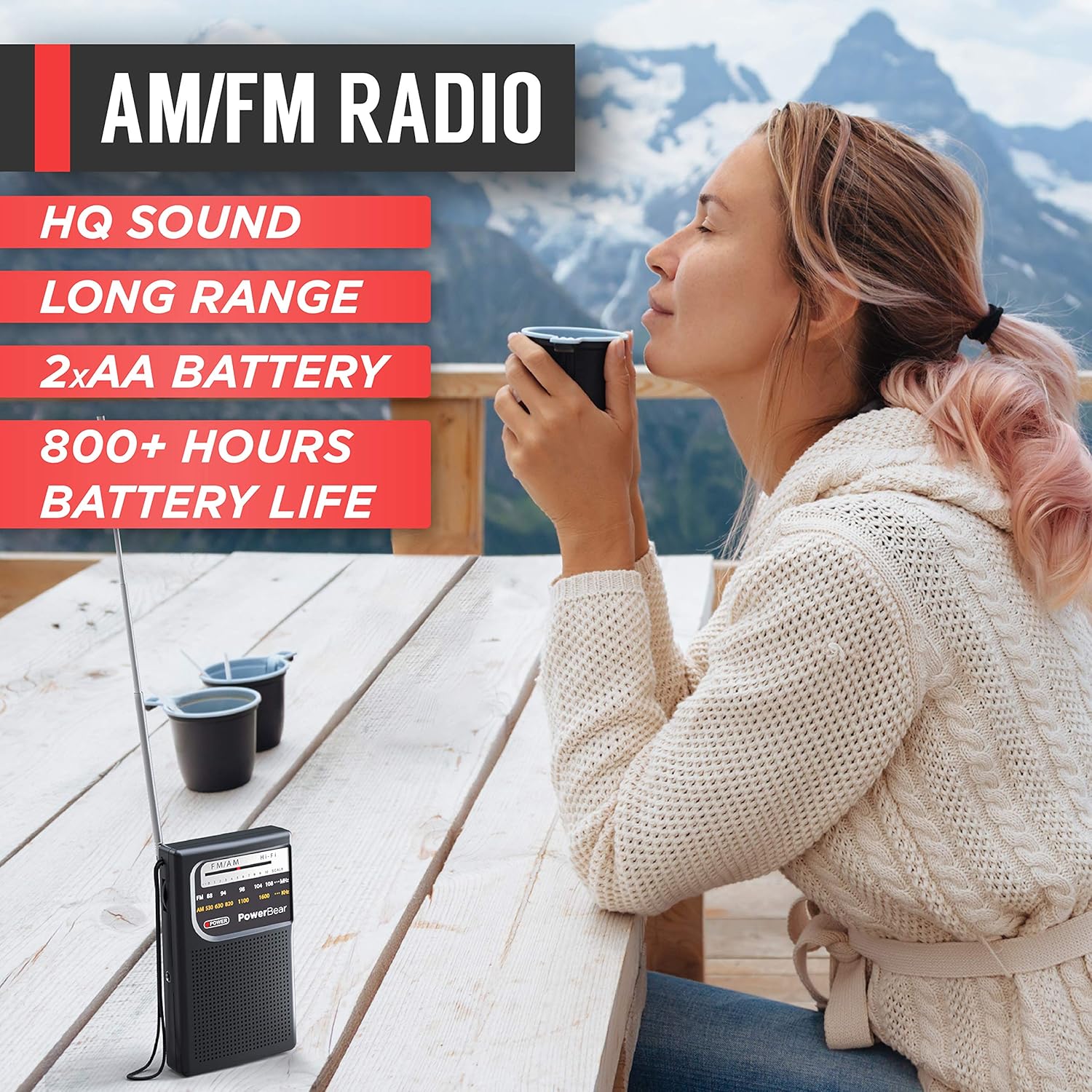 PowerBear Portable Radio | AM/FM, Battery Operated, Long Range (Black): Home Audio & Theater