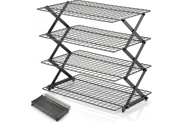 SCDGRW 4-Tier Collapsible Baking Cooling Rack, Small Grid Wire with 3 Adjustable Modes, Non-Stick Heavy Duty Wire Cooling Rac