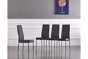 JT Modern Minimalist Dining Chair Fireproof Leather Sprayed Metal Pipe Diamond Grid Pattern Restaurant Home Conference Chair Set of 4 Or 6 (4, Black)