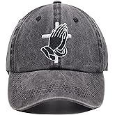 Jesus Praying Hands Cross Hat, Christian Gifts for Men Women, Adjustable Embroidered Dad Baseball Cap