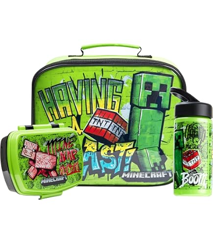 Zaino E Lunch Box Minecraft Per Bambini, Set Verde E Nero In Poliestere 600D, Per Fan Dai 3 Anni