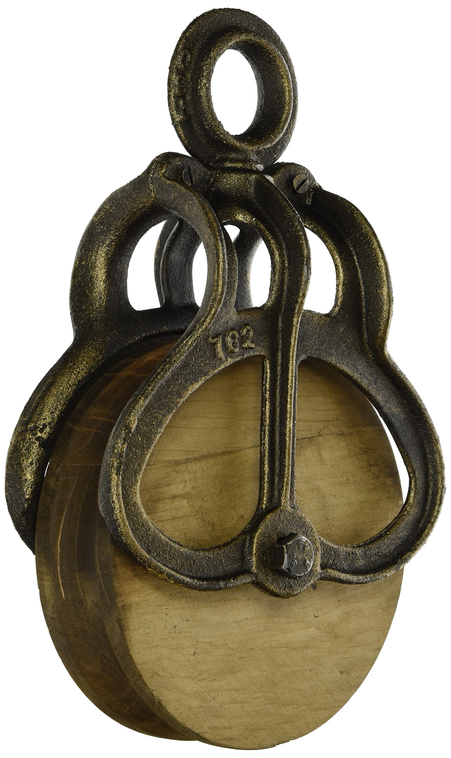 Design Toscano Vintage Wheel Farm Pulley Industrial Decor, Large 25.5 cm, Cast Iron and Wood, Black