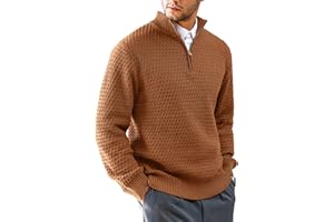 KAVIANA Men's Quarter Zip Sweater Mock Neck Pullover Ribbed Knit Casual Polo Sweaters