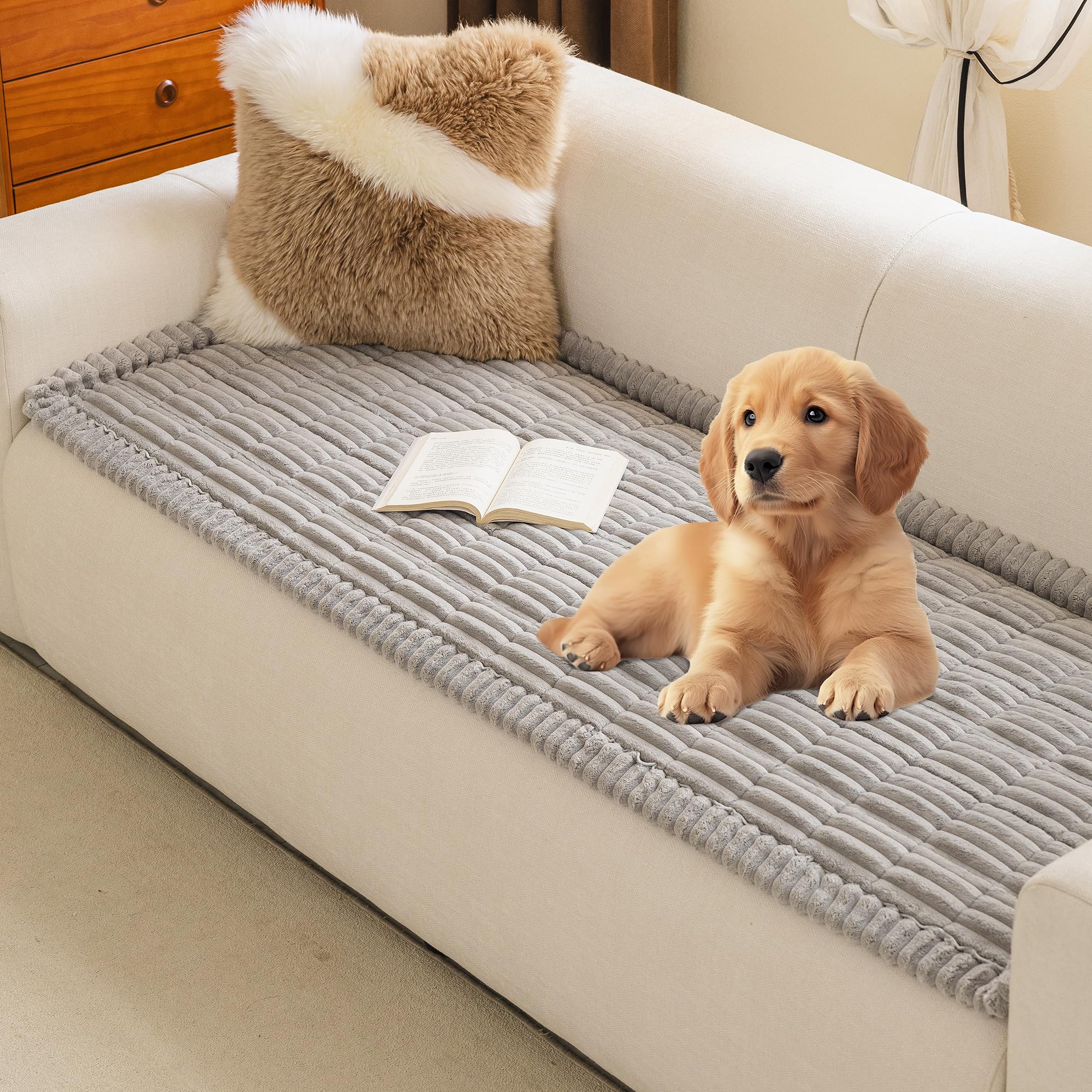 Photo 1 of MYSKY HOME Couch Covers for 2 Cushion Sofa, Couch Cover for Dogs, Sofa Covers for Pets Washable, Soft Non-Slip Sofa Slipcovers, Loveseat Couch Covers, Furniture Protector, Light Grey, 27.6" x 59"