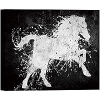 SIGNWIN Canvas Wall Art Silhouette of A White Horse in Motion with Ink Splashes Animals Wildlife Digital Art Minimalism Black and White for Living Room, Bedroom, Office - 12x18 inches