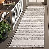 SAFAVIEH Washable Rug Outdoor Beach House Collection - 2' x 8' Runner, Grey & Ivory, Non-Shedding & Easy to Clean, Ideal for 