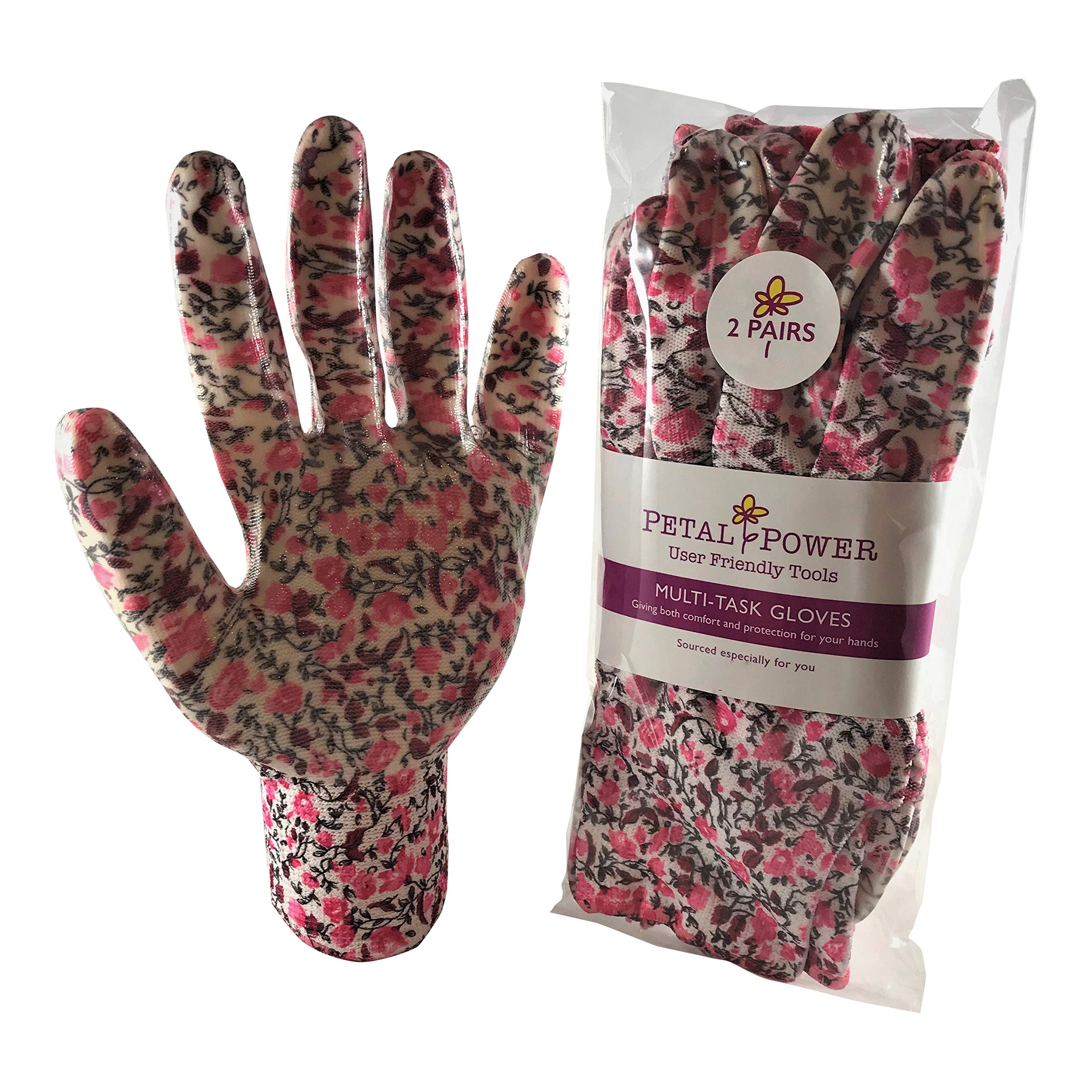 2 Pairs Ladies Gardening Gloves - Lightweight and Durable Work Gloves for Garden and Household Tasks - Ideal Gardening Gift for Women. (Medium, Candy Pink Floral) โ image 1