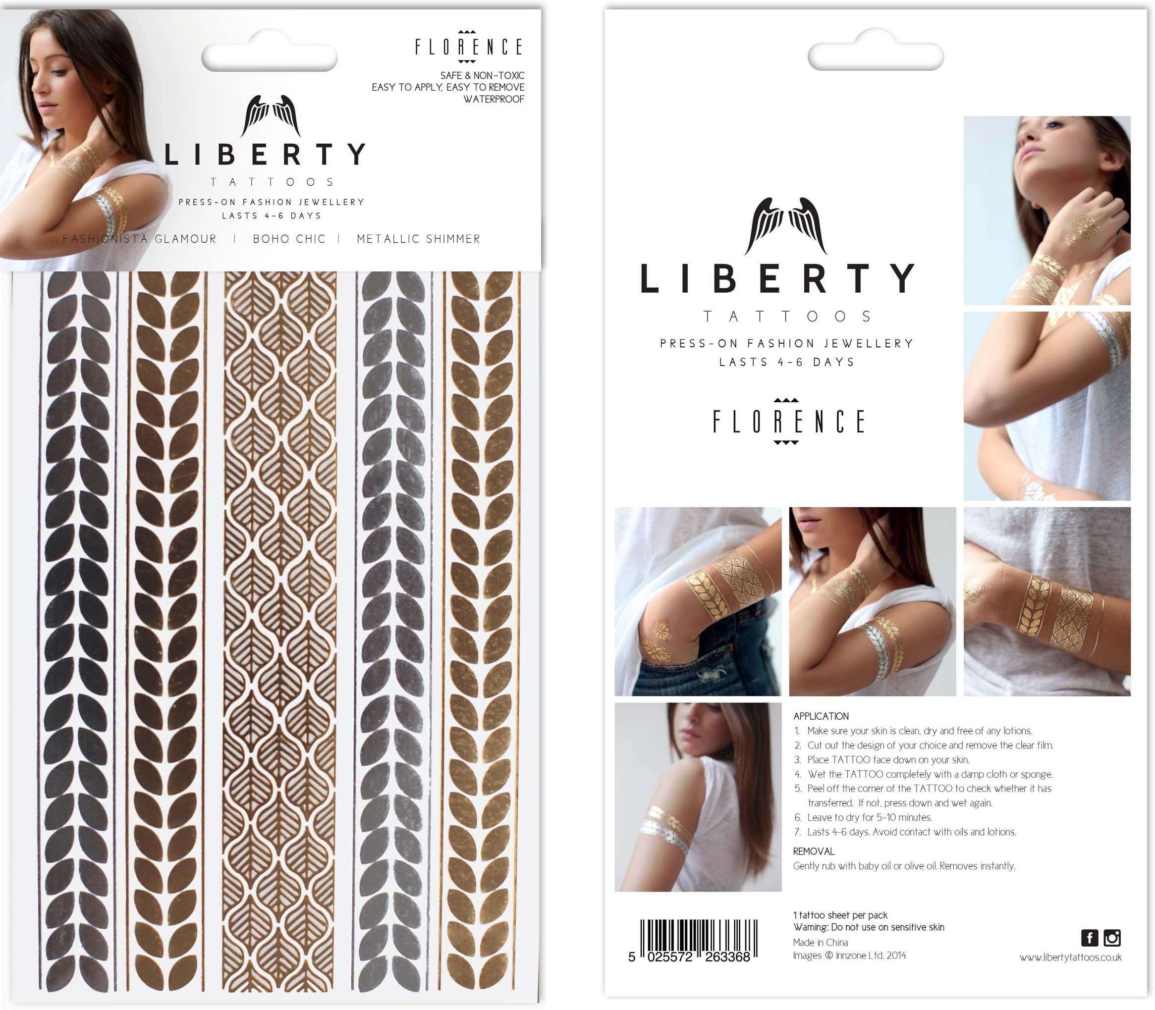 Liberty Tattoos Metallic Temporary Gold Silver Body Art Transfer Temporary Stickers by Liberty Tattoos