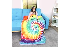Good Banana K’ Smiley Tie Dye Weighted Blanket, Cozy, Thick, Soft, Cloud-Like Coral Fleece, Calming, Relaxing Nap, Sleep, Even Weight Dispersion, 5 lbs, Durable Grid Stitching, Whole-Body Comfort