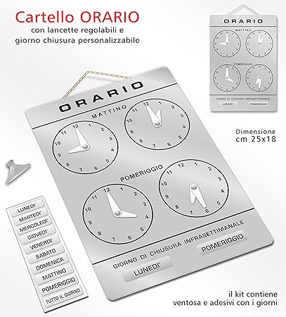 Cartello Orario Regolabile Apertura Negozio Studio Laboratorio Bar Argento Amazon It Fai Da Te