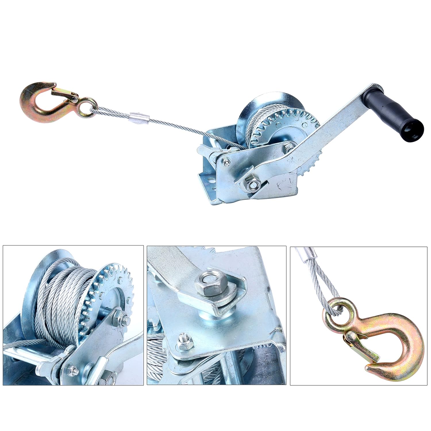 600lbs Hand Winch Hand Crank Strap Gear Heavy Duty Winch ATV Boat