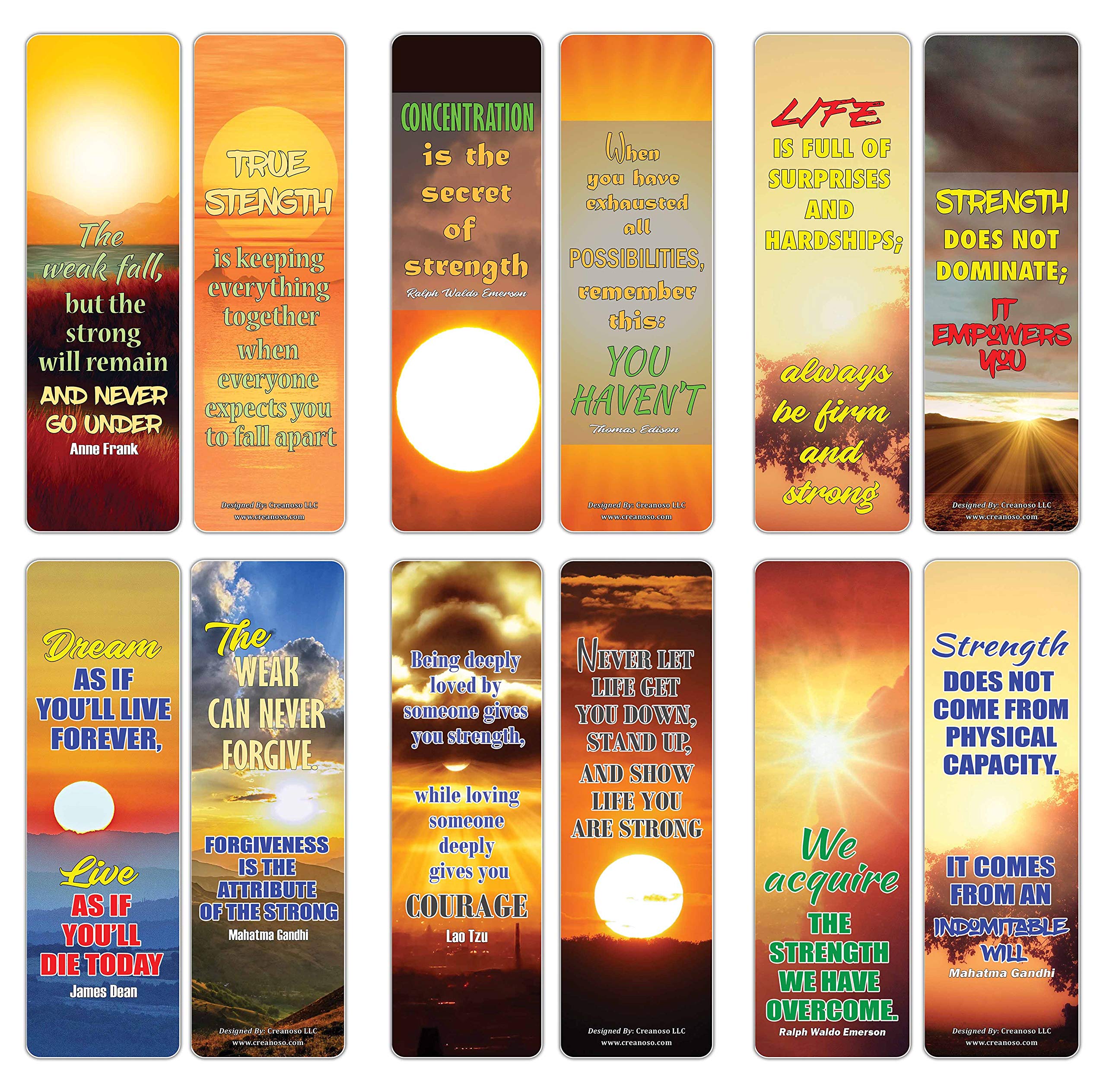 Creanoso Sun Light Be Strong Quotes Bookmarks (60-Pack) – Awesome Bookmarks for Bookworm, Bibliophiles – Unique Book Reading Page Binders – Stocking Stuffers Gifts Rewards Token Ideas