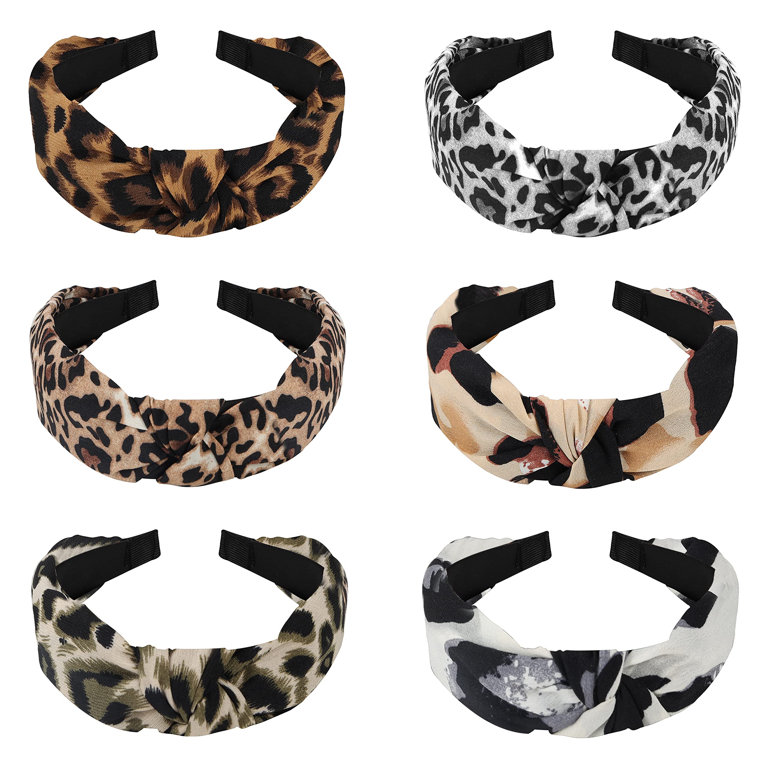 Belle Vous Leopard Print Headbands for Women's Hair (6 Pack) - Ladies Hair Bands in 6 Designs - Knot Headband/Head Bands for Adult Women - Hair Bandanas for Women