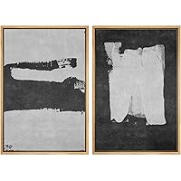 SIGNWIN Framed Wall Art Print Set Black and Gray Inversed Art Abstract Brushstroke Illustrations Modern Art Mid-Century Modern Dramatic Dark for Living Room, Bedroom, Office - 16