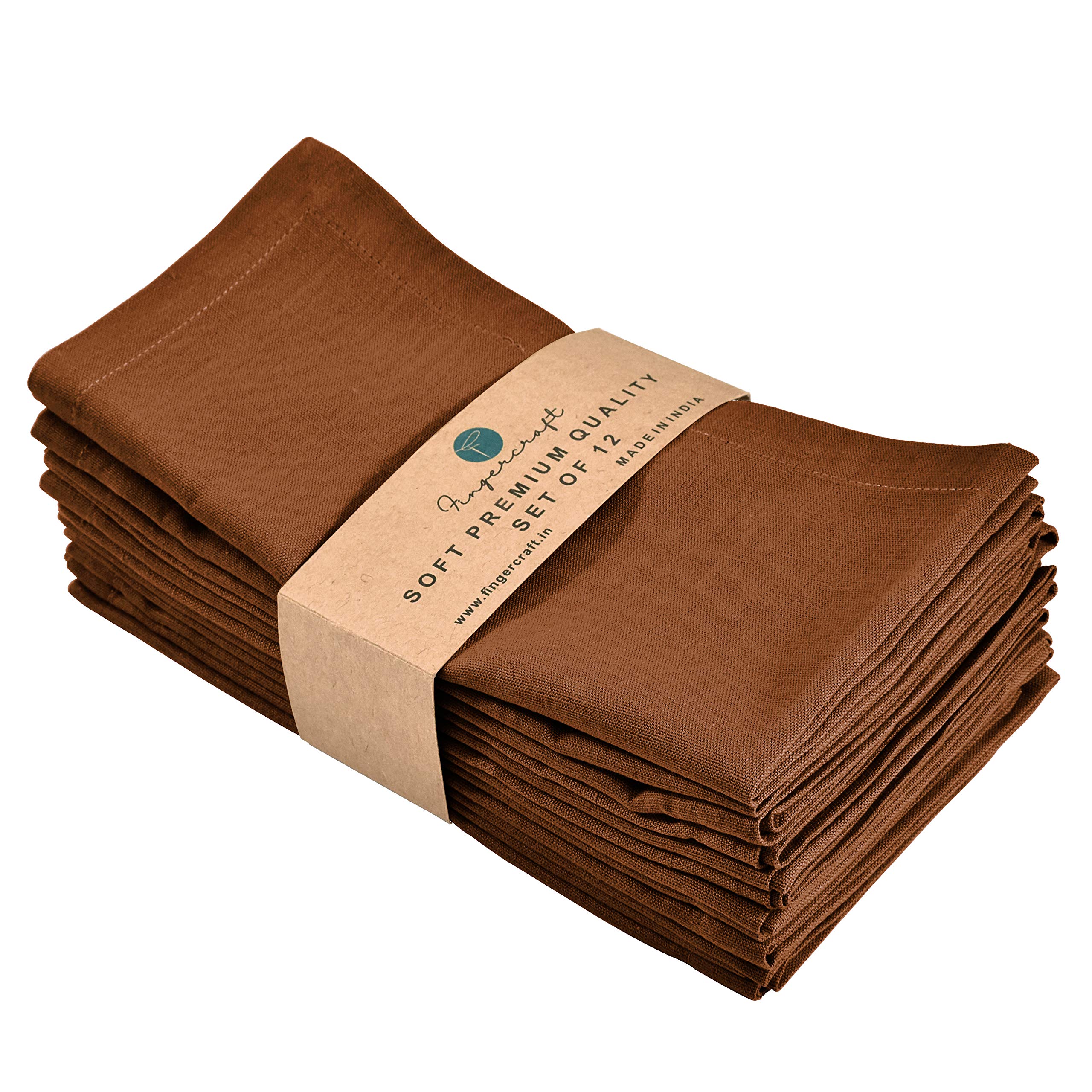 FINGERCRAFT Dinner Cloth Napkins in Cotton Linen Blend Fabric 12 Pack Easter Special, Premium Quality, Mitered Corners for Every Day Use Napkins are Pre Shrunk and Good Absorbency Color (Brown)